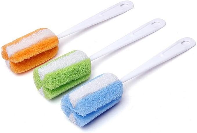 3PCS Soft Hanging Sponge Cleaning Brush Cleaner with Long Handle Cup Feeding Bottle Scrubber Washing Brushes for Coffee Glasses Pot Milk Cup Mugs Winebottle Baby Bottles(Color Random)