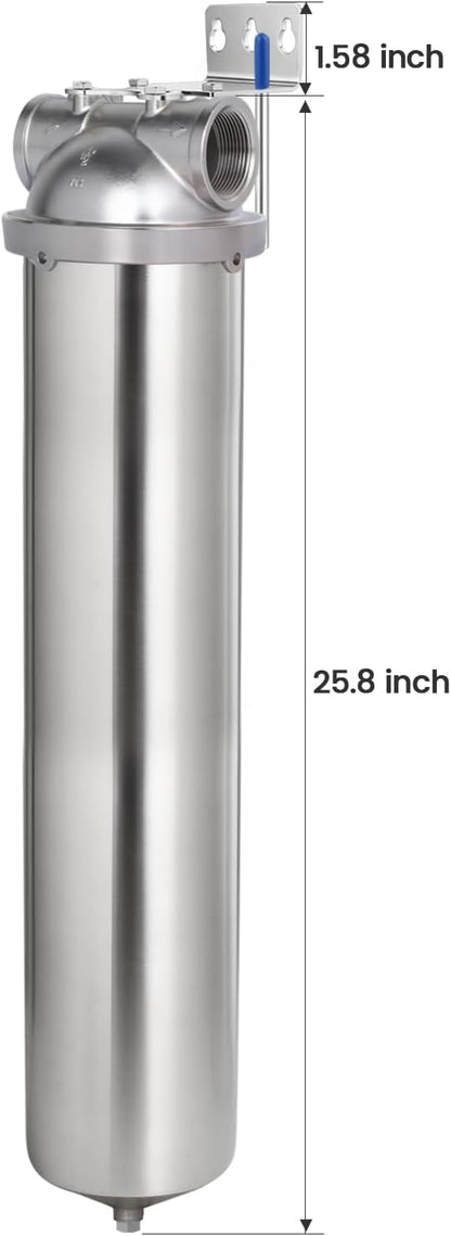 Amwater NSF/ANSI 42 Certification Big+ Stainless Steel Filter Housing for 20”Length,4.5"OD Filter Cartridge, Drain Valve Style C (Square Head)