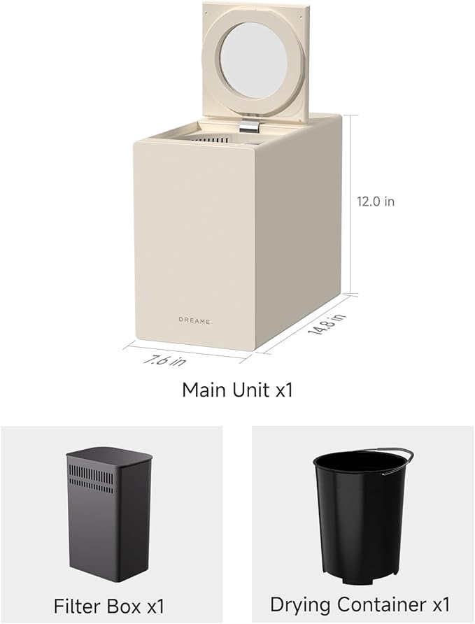 Dreame Electric Composter for Kitchen, Smart Control High-Temp Auto-Cleaning, Odorless, Trion Triple-Blade System, Washable Carbon Filter, 27dB Quiet, Safety Lock, 2.5L Capacity Compact Design