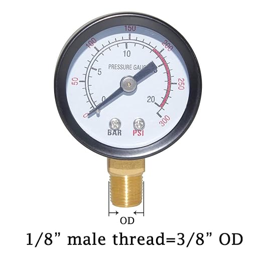 Joywayus Pressure Gauge 0 to 300 PSI Brass 1/8" Male NPT Thread Lower Mount, Multiple Function