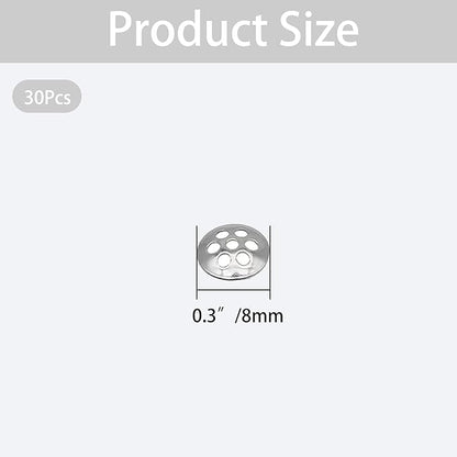 30Pcs 0.3”/8mm Pipe Screen Filters, Stainless Steel Concave Honeycomb Screens with 7 Holes, Reusable Small Mesh Filter for Plumbing Applications