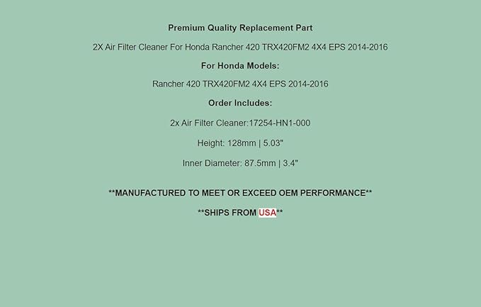 Generic Replacement Air Filter Cleaner For Honda Rancher 420 TRX420FM2 4X4 EPS 2014-2016