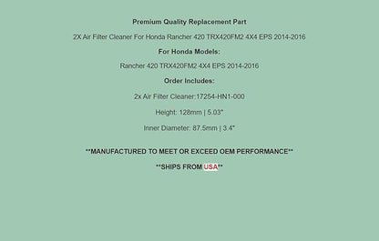 Generic Replacement Air Filter Cleaner For Honda Rancher 420 TRX420FM2 4X4 EPS 2014-2016
