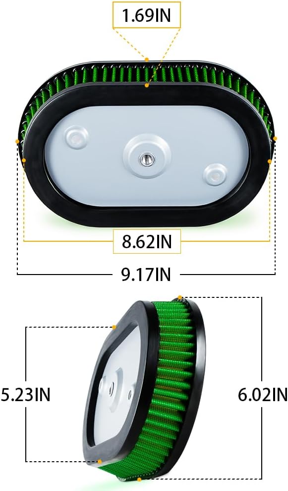 High-Flo Replacement Air Filter Element For Ventilator - Milwaukee-Eight Engine '18-later Softail and '17-later Touring and Trike Models Equipped with 114 Air Cleaner (Green 114 Air Cleaner)