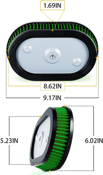 High-Flo Replacement Air Filter Element For Ventilator - Milwaukee-Eight Engine '18-later Softail and '17-later Touring and Trike Models Equipped with 114 Air Cleaner (Green 114 Air Cleaner)