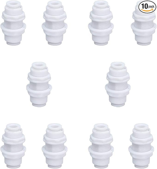 1/4" Bulkhead for Reverse Osmosis Water Filter,NSF Certified Plastic Push to Connect RO Fittings(pack 10)