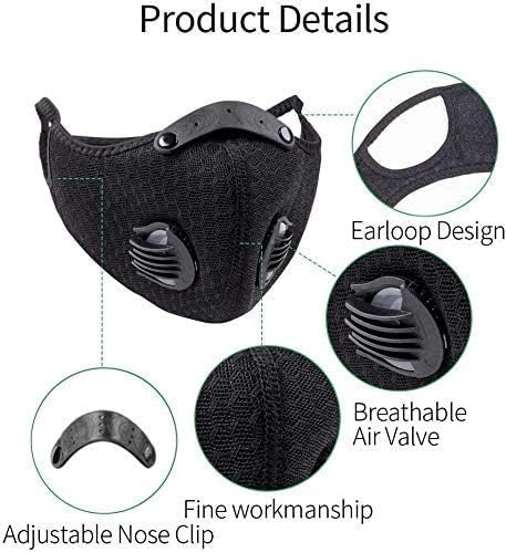 NBDIB 4 Pack Adjustable Reusable Face Protection with 8 Carbon Filters and 8 Valves for Cycling Sport Black