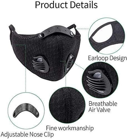 NBDIB 4 Pack Adjustable Reusable Face Protection with 8 Carbon Filters and 8 Valves for Cycling Sport Black