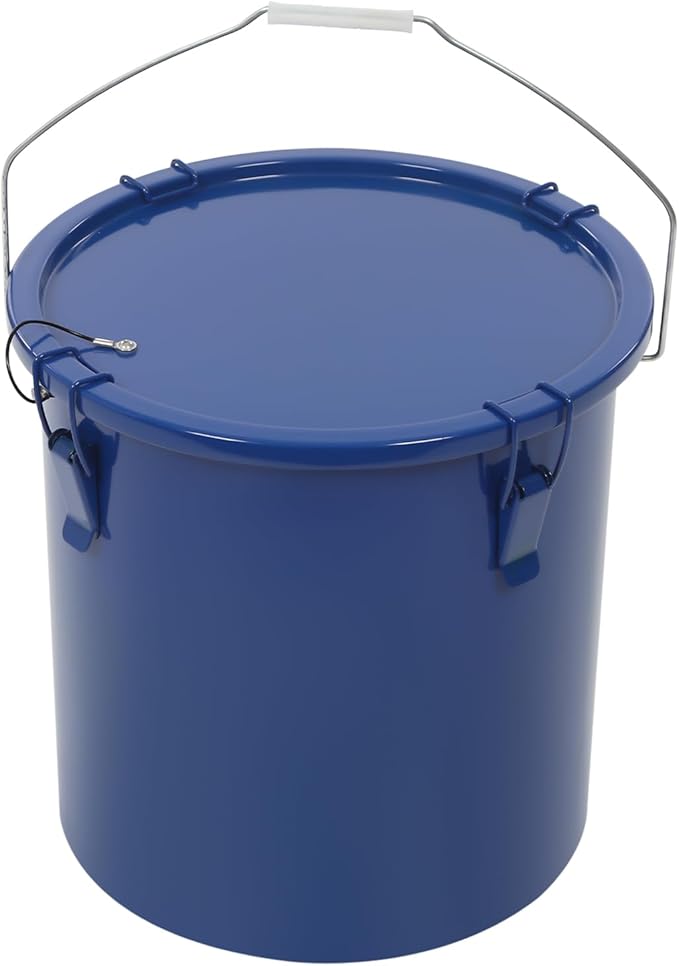 Deep Fryer Oil Storage Container with Filter,6 Gallon Bucket with Lid, Strainer Bag and Handle, Carbon Steel Oil Grease Disposal Container for Deep Fryer Oil Filtering/Storage - Blue