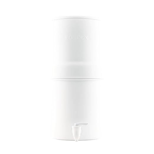 Boroux Compact Gravity-Fed Countertop Stainless Steel Water Filter System | 1.8 Gallons with 2 Authentic Black Foundation. Filters | Matte White