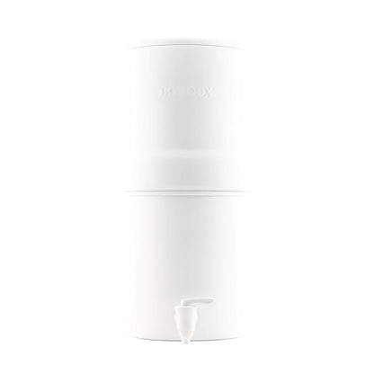 Boroux Compact Gravity-Fed Countertop Stainless Steel Water Filter System | 1.8 Gallons with 2 Authentic Black Foundation. Filters | Matte White