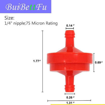 298090 394358 Lawn Mower 1/4" Inline Gas Fuel Filter for B & S BS 394358S 5098K AM38708 7-6572 1/4" Inline Gas 75 Micron Assembly (2/Pack)
