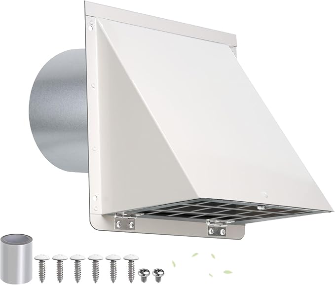 4 Inch Dryer Vent Cover Outside with Mesh and Damper,Wall Vent Exhaust Vent Cover,4" Metal Dryer Vent Cover Outdoor,Exterior Dryer Vent Hood Outlet Cap for Laundry Dryer Range Hood AC Air Vent,White