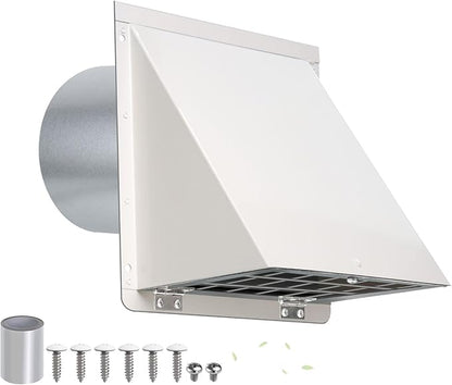 4 Inch Dryer Vent Cover Outside with Mesh and Damper,Wall Vent Exhaust Vent Cover,4" Metal Dryer Vent Cover Outdoor,Exterior Dryer Vent Hood Outlet Cap for Laundry Dryer Range Hood AC Air Vent,White