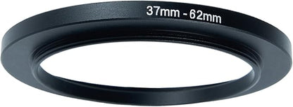 37mm Lens to 62mm Camera Lens Adapter 37mm to 62mm Step Up Ring Adapter Ring for All Brands of UV ND CPL, with Premium Lens Wiping Cloth 2 Pack (37mm-62mm)