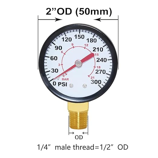 Joywayus Pressure Gauge 0 to 300 PSI Brass 1/4" Male NPT Thread Lower Mount, Multiple Function