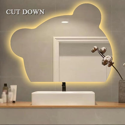 LTSRLL LED Vanity Mirror Cute Bear Decorative Mirror for Bathroom & Dressing Tabler Backlight Wall Mirror with 3 Color Dimmable Light Demister Pad Human Body Sensor Switch(Cut Down,70cmx85cm)