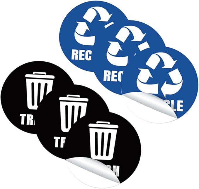 TEHAUX Self-Adhesive Garbage Sorting Stickers Waste Bin Decals for Recycling Identification Material Eco-Friendly Labels for Home Office Use