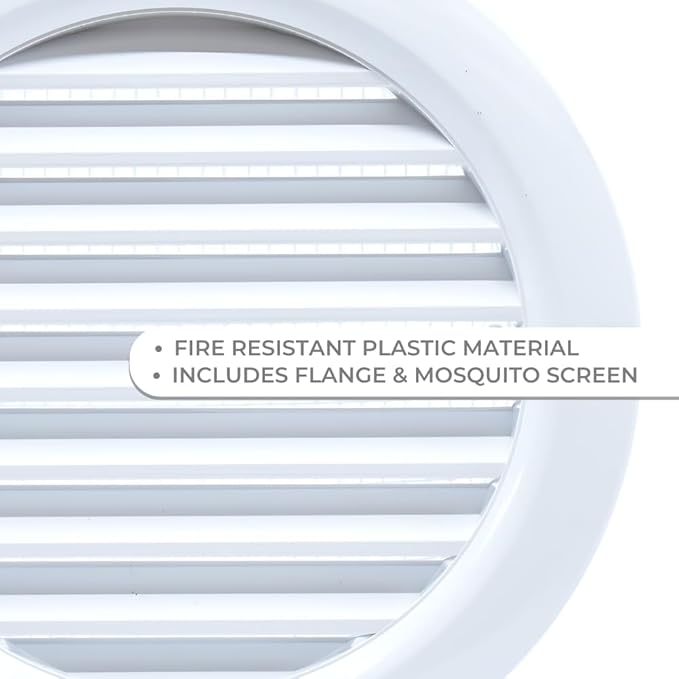 VENTS-US - 4" White Round Plastic Vent Cover with Built-in Insect Screen Mesh and Flange for Supply or Exhaust Air Applications - Compatible with 4 Inch Diameter Ducts (2-Pack)