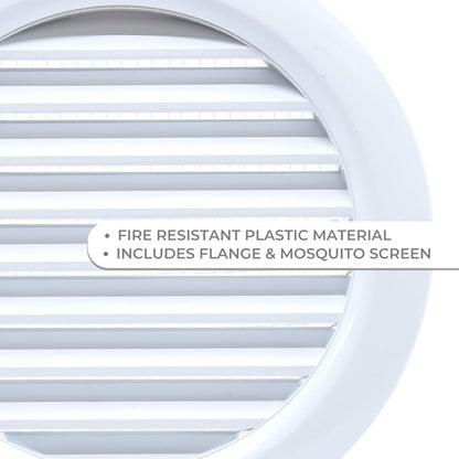 VENTS-US - 4" White Round Plastic Vent Cover with Built-in Insect Screen Mesh and Flange for Supply or Exhaust Air Applications - Compatible with 4 Inch Diameter Ducts (2-Pack)