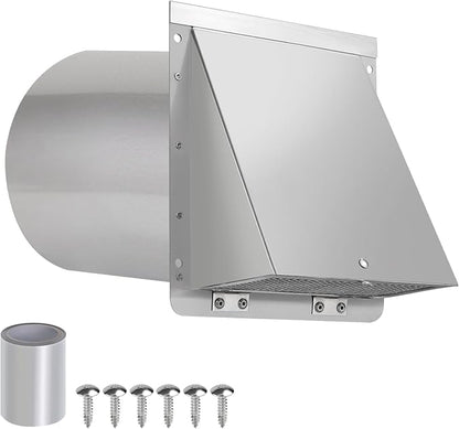 8 Inch Wall Vent,Hooded Wall Vent with Screen and Damper,Outdoor Wall Exhaust Vent Cover Exterior Wall Mount Cap for Kitchen Range Hood HVAC Duct Dryer Air Ventilation,Stainless Steel