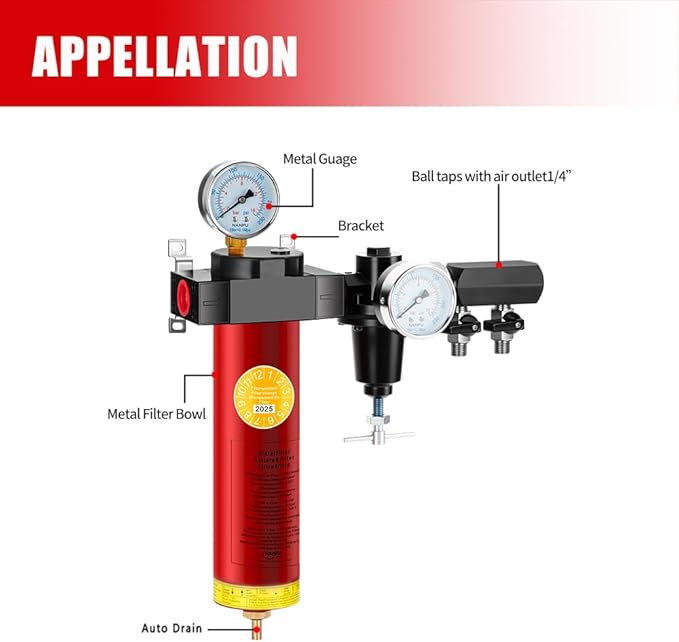 NANPU Z-R Air Filter Regulator– Sintered Filter, 3/8" NPT Inlet, 1/4" NPT Outlet Module, 0-230 psi Gauge, 127 CFM @ 6 bar, Metal Housing, Auto Drain (Z03-R-D)