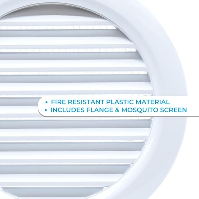 VENTS-US - 4" White Round Plastic Vent Cover with Built-in Insect Screen Mesh and Flange for Air Supply or Exhaust Air Applications - Compatible with 4 Inch Diameter Ducts (4-Pack)