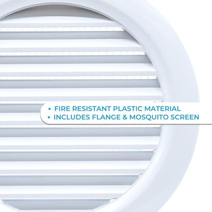 VENTS-US - 4" White Round Plastic Vent Cover with Built-in Insect Screen Mesh and Flange for Air Supply or Exhaust Air Applications - Compatible with 4 Inch Diameter Ducts (4-Pack)