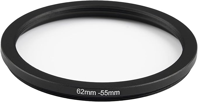 62mm Lens to 55mm Camera Lens Adapter 62mm to 55mm Step Down Ring Adapter Ring for All Brands of UV ND CPL, with Premium Lens Wiping Cloth 2 Pack (62mm-55mm)
