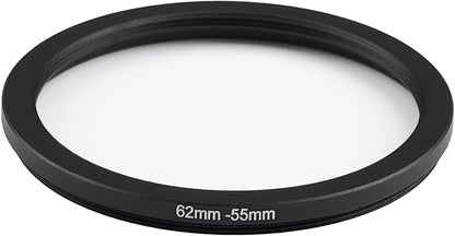 62mm Lens to 55mm Camera Lens Adapter 62mm to 55mm Step Down Ring Adapter Ring for All Brands of UV ND CPL, with Premium Lens Wiping Cloth 2 Pack (62mm-55mm)