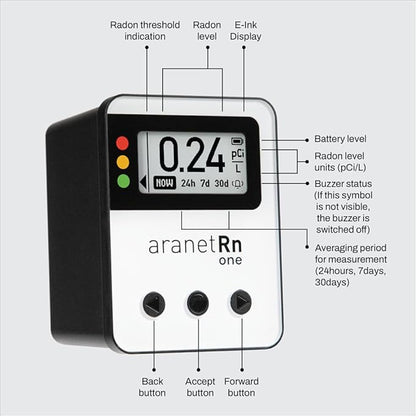 Radon One – Fast Home Radon Gas Detector with 10-Minute Response, E-Ink Display, Battery Powered, Portable Real-Time Radon Monitor for Basements & Indoor Air Monitoring (Red)