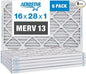 Aerostar 16x28x1 MERV 13 Pleated Air Filter, AC Furnace Air Filter, 6 Pack (Actual Size: 16" x 28" x 3/4")