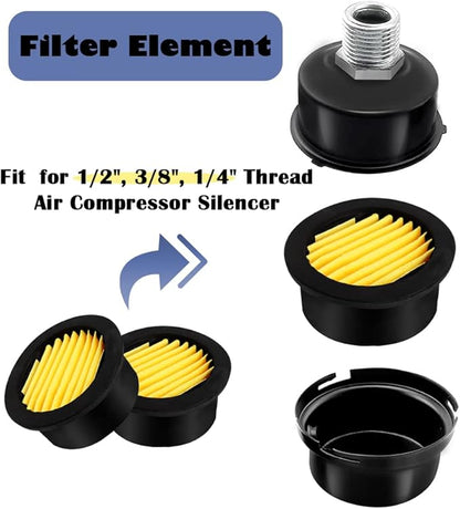 6PCS Air Compressor Replacement Filter Elements for 1/2'' 1/4" 3/8"Air Compressor Intake Paper Filter Sound Muffler Accessories for Generators, Blowers, Exhaust Ports HE015