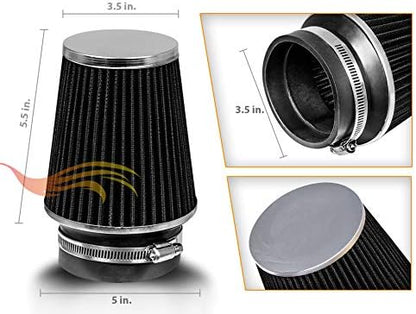 BLACK 3.5" 89 mm Inlet Narrow Air Cone Replacement Performance Washable Clamp-On Dry Air Filter