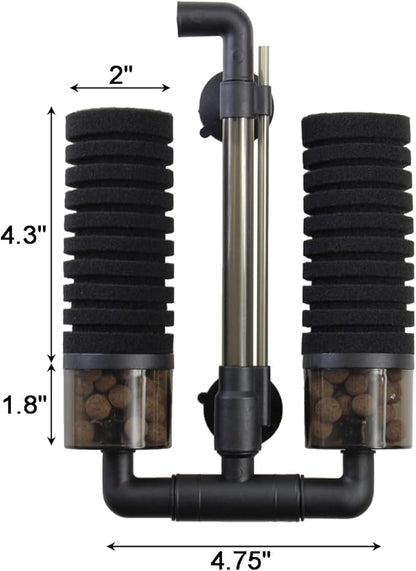 AQUANEAT Air Driven Sponge Filter, Quiet Aquarium Filter with Ceramic Media Balls, for Betta Fry Shrimp Tank, with 2 Spare Sponges