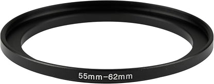 55-62mm Metal Step-Up/Down Ring Adapter Compatible with Mirrorless Cameras DSLR Lens, UV CPL ND Filter Thread Converter, Black