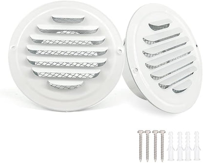 6 Inch White Soffit Vent Covers,LouanXpert Stainless Steel Round Air Vent Covers with Built-in Fine Mesh for Garage, Apartment,Office (150mm - 2PCS)