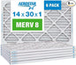 Aerostar 14x30x1 MERV 8 Pleated Air Filter, AC Furnace Air Filter, 6 Pack (Actual Size: 13 7/8" x 29 7/8" x 3/4")