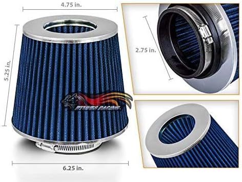 BLUE 2.75" 70 mm Inlet Cold Air Cone Replacement Performance Washable Clamp-On Dry Air Filter
