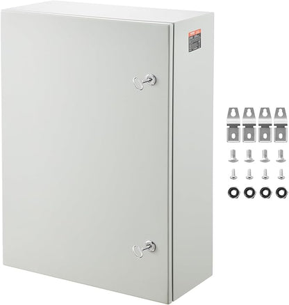 VEVOR Steel Electrical Box, 28 x 20 x 10 in, Cold Rolled Steel Electrical Enclosure Box, Wall-Mounted Outdoor Electrical Electronic Equipment Enclosure with Mounting Plate Hinges Lock, IP66 Waterproof