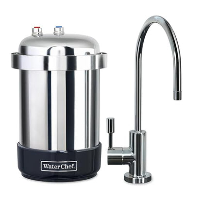WaterChef U8500 Premium Under-Sink Water Filtration System & Designer Series Faucet (Chrome), NSF/ANSI Certified for 78 Contaminants, 600 Gal., Stainless, Made in USA