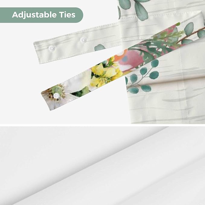 Easter Tie Up Valance Curtains for Windows, Kitchen Curtains Window Shades, Spring Rabbit Ears Foot Colorful Eggs Leaf Floral Light Filtering Roman Curtain Valances for Bedroom/Bathroom/Cafe 60"x18"