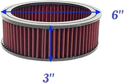 Round Washable Air Filter Cleaner Red Element Replacement Filter Flow Kit (6" X 3")