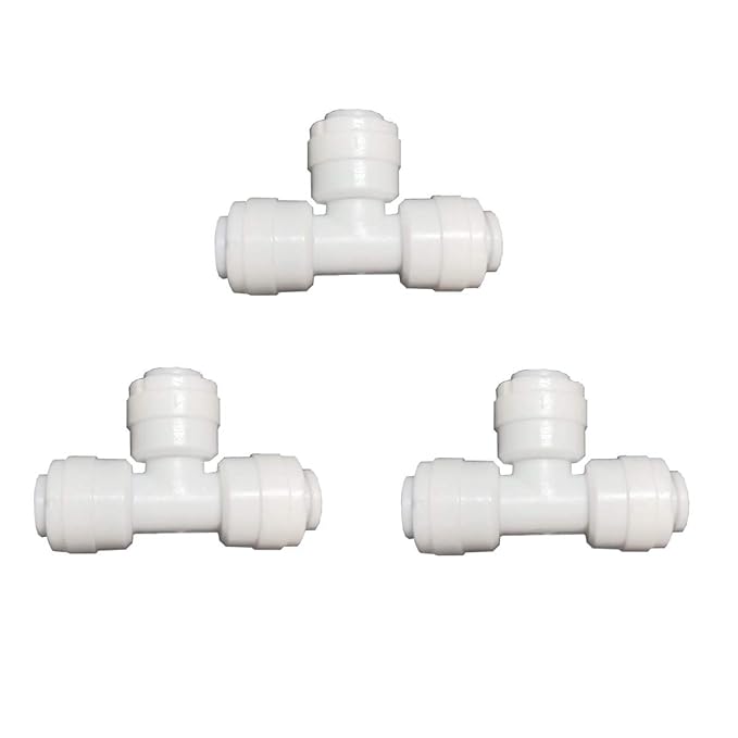 Malida 3/8" 3-Way Union Tee Tube Quick Connect Push Fit Water Purifiers Filters Reverse Osmosis Sysems (Pack of 3)