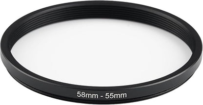 58mm to 55mm Step-Down Ring Filter Adapter,for All Brands UV ND CPL, Metal Ring Step-Down Rings Adapter Filter (58mm-55mm)