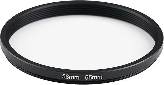 58mm Lens to 55mm Camera Lens Adapter 58mm to 55mm Step Down Ring Adapter Ring for All Brands of UV ND CPL, with Premium Lens Wiping Cloth 2 Pack (58mm-55mm)