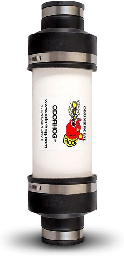 OdorHog Vent Stack Pipe Filter, PVC Inline Model - Removes Outdoor Septic and Sewer Odor Problems (1.5-inch)