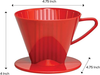 Fino Pour-Over Coffee Brewing Filter Cone, Number 2-Size, Red, Brews 2 to 6-Cups