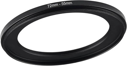 72mm to 55mm Step Up Ring Filter Adapter Black Metal Step up Adapter Rings Compatible with All Brand UV CPL ND Camera Lens Filter Step Down Ring (72mm-55mm)
