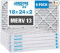 Aerostar 18x24x2 Air Filter MERV 13 (Removes Viruses, Bacteria, Mold, Pollen, Dander, Dust, Smoke & Germs) - Electrostatic MPR 1500-1900 & FPR 10 - Pleated HVAC AC Furnace Air Filters - Pack of 6